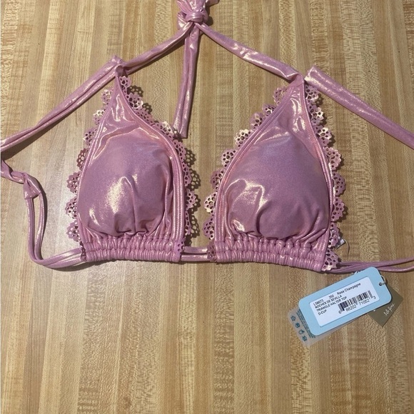 LULI FAMA Noches De Sevilla Triangle Bikini Top Rose Champagne NWT D Cup - Picture 2 of 6